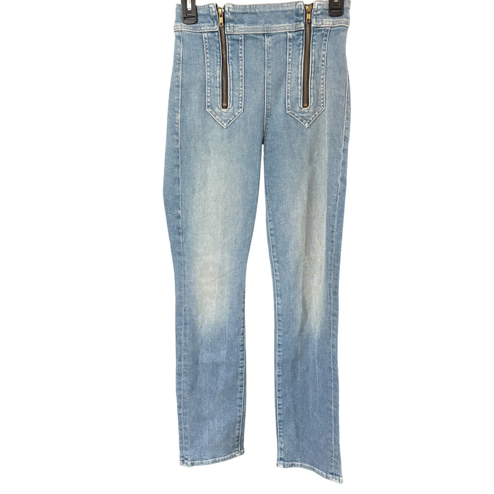 MOTHER High Waisted Double Zip Skinny Jeans Light Wash Blue Denim Size 26